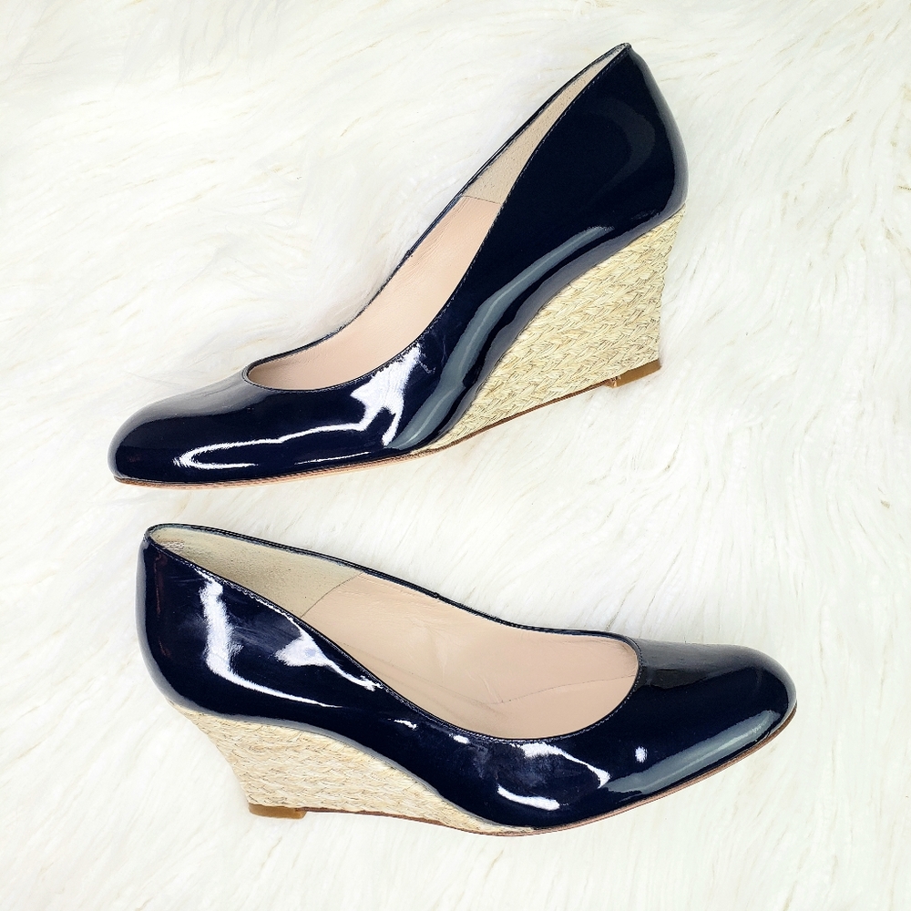 LK BENNETT// Zella Navy Patent Leather Wedges SZ 38.5